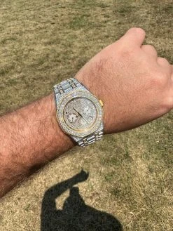 Real MOISSANITE Mens Watch Gold Two Tone Iced Skeleton Back Hip Hop Pass Tester 32 Real MOISSANITE Mens Watch Gold Two Tone Iced Skeleton Back Hip Hop Pass Tester -Harlem Bling Shop hip hop real moissanite mens watch gold two tone iced skeleton back hip hop pass tester 37731.1689291266