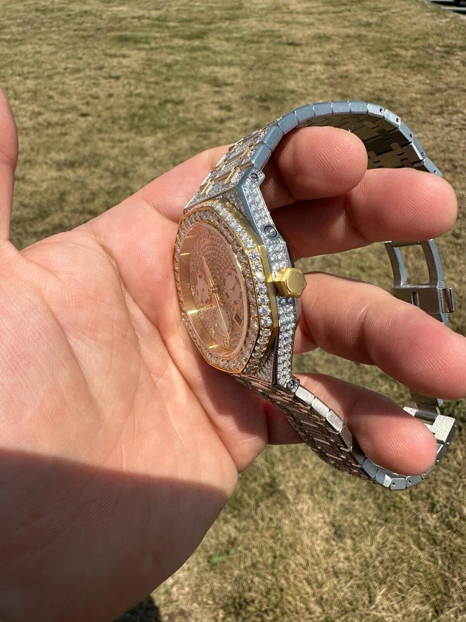 Real MOISSANITE Mens Watch Gold Two Tone Iced Skeleton Back Hip Hop Pass Tester 20 Real MOISSANITE Mens Watch Gold Two Tone Iced Skeleton Back Hip Hop Pass Tester - Image 18