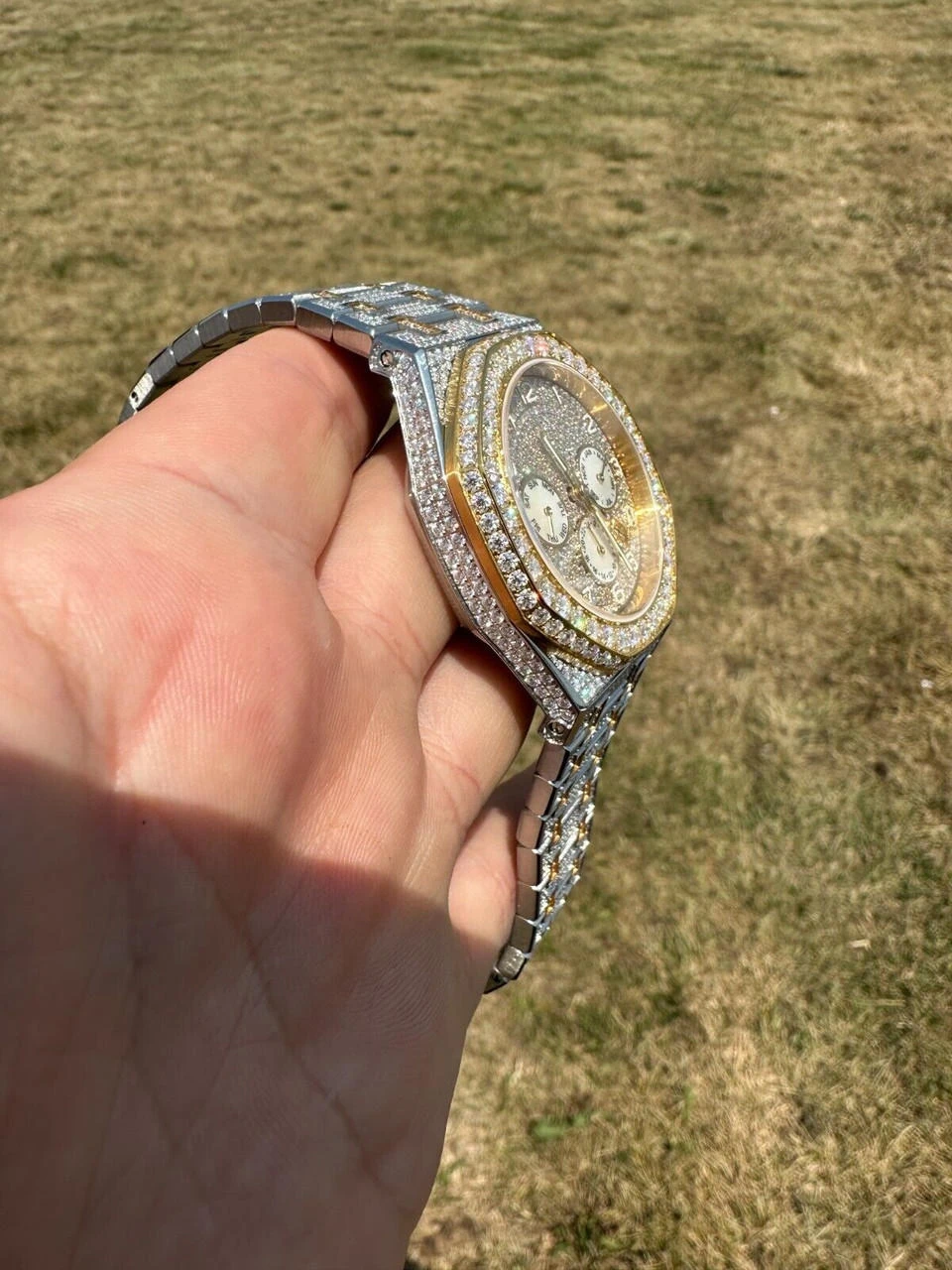 Real MOISSANITE Mens Watch Gold Two Tone Iced Skeleton Back Hip Hop Pass Tester 19 Real MOISSANITE Mens Watch Gold Two Tone Iced Skeleton Back Hip Hop Pass Tester - Image 17