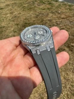 Real MOISSANITE Mens Watch Iced Skeleton Back 44mm Hip Hop - Gray Silicone Band -Harlem Bling Shop hip hop real moissanite mens watch iced skeleton back 44mm hip hop gray silicone band 01926.1689291115