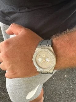 Real MOISSANITE Mens Watch Iced Skeleton Back 44mm Hip Hop - Gray Silicone Band -Harlem Bling Shop hip hop real moissanite mens watch iced skeleton back 44mm hip hop gray silicone band 03653.1689291329