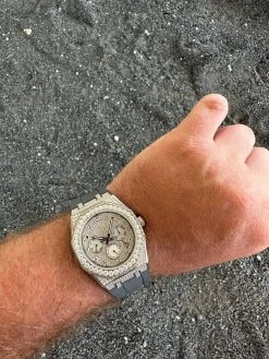 Real MOISSANITE Mens Watch Iced Skeleton Back 44mm Hip Hop - Gray Silicone Band -Harlem Bling Shop hip hop real moissanite mens watch iced skeleton back 44mm hip hop gray silicone band 08363.1689291112