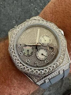 Real MOISSANITE Mens Watch Iced Skeleton Back 44mm Hip Hop - Gray Silicone Band -Harlem Bling Shop hip hop real moissanite mens watch iced skeleton back 44mm hip hop gray silicone band 15013.1689291023