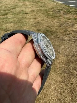 Real MOISSANITE Mens Watch Iced Skeleton Back 44mm Hip Hop - Gray Silicone Band -Harlem Bling Shop hip hop real moissanite mens watch iced skeleton back 44mm hip hop gray silicone band 63990.1689291314