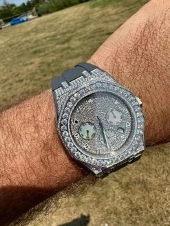 Real MOISSANITE Mens Watch Iced Skeleton Back 44mm Hip Hop - Gray Silicone Band -Harlem Bling Shop hip hop real moissanite mens watch iced skeleton back 44mm hip hop gray silicone band 88142.1689291384