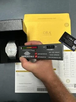 Real MOISSANITE Mens Watch Iced Skeleton Back 44mm Hip Hop - Gray Silicone Band -Harlem Bling Shop hip hop real moissanite mens watch iced skeleton back 44mm hip hop gray silicone band 90496.1689291294