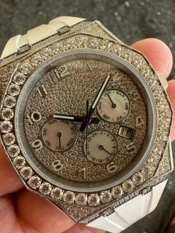 Real MOISSANITE Mens Watch Iced Skeleton Back 44mm Hip Hop - White Silicone Band -Harlem Bling Shop hip hop real moissanite mens watch iced skeleton back 44mm hip hop white silicone band 55096.1689291325