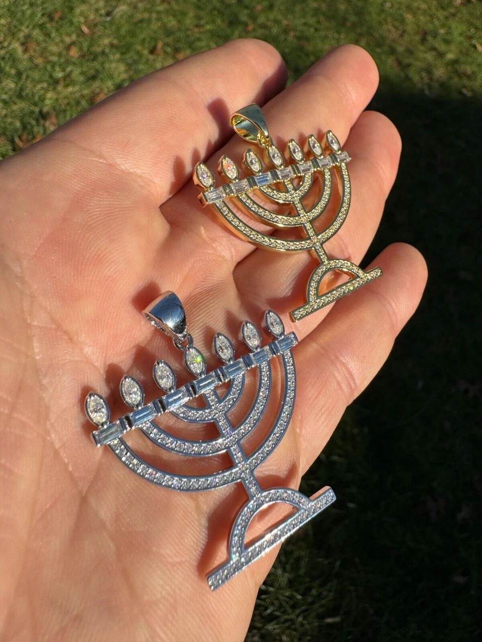 Real Moissanite Pendant Iced Jewish Menorah Hebrew Israelite Necklace 925 Silver 4 Real Moissanite Pendant Iced Jewish Menorah Hebrew Israelite Necklace 925 Silver - Image 2