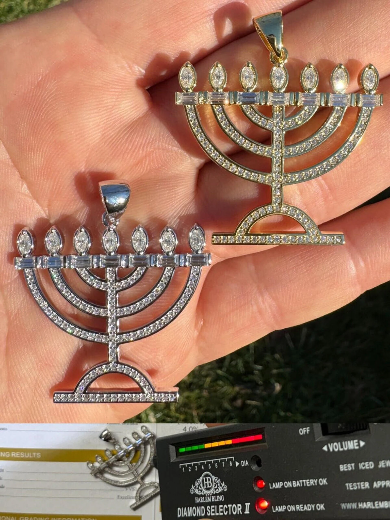 Real Moissanite Pendant Iced Jewish Menorah Hebrew Israelite Necklace 925 Silver 3 Real Moissanite Pendant Iced Jewish Menorah Hebrew Israelite Necklace 925 Silver