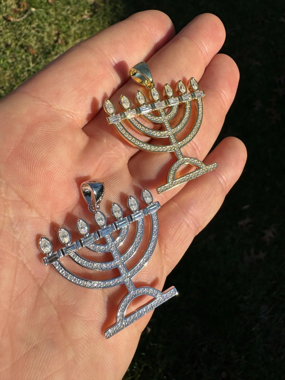Real Moissanite Pendant Iced Jewish Menorah Hebrew Israelite Necklace 925 Silver 8 Real Moissanite Pendant Iced Jewish Menorah Hebrew Israelite Necklace 925 Silver - Image 6
