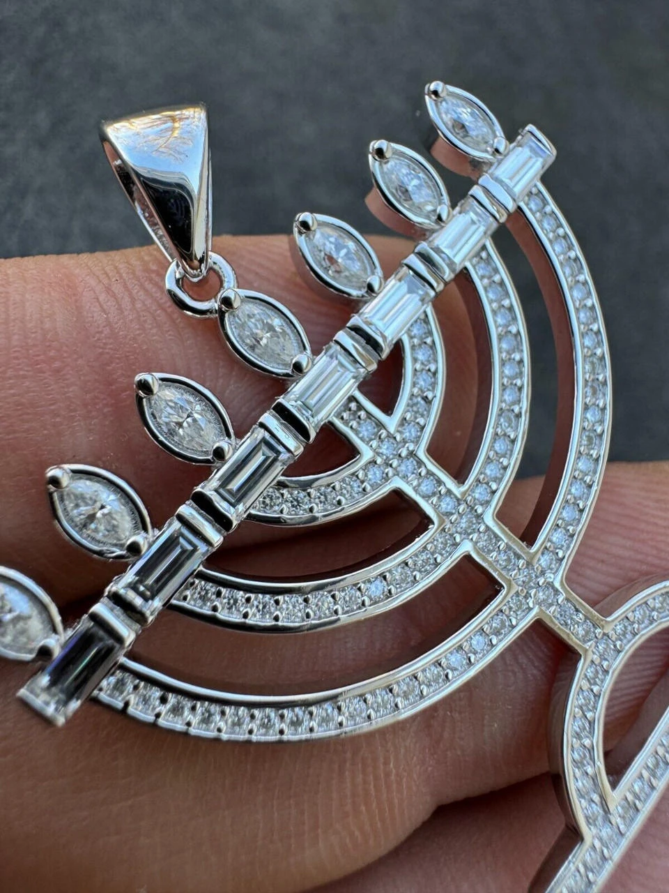 Real Moissanite Pendant Iced Jewish Menorah Hebrew Israelite Necklace 925 Silver 6 Real Moissanite Pendant Iced Jewish Menorah Hebrew Israelite Necklace 925 Silver - Image 4
