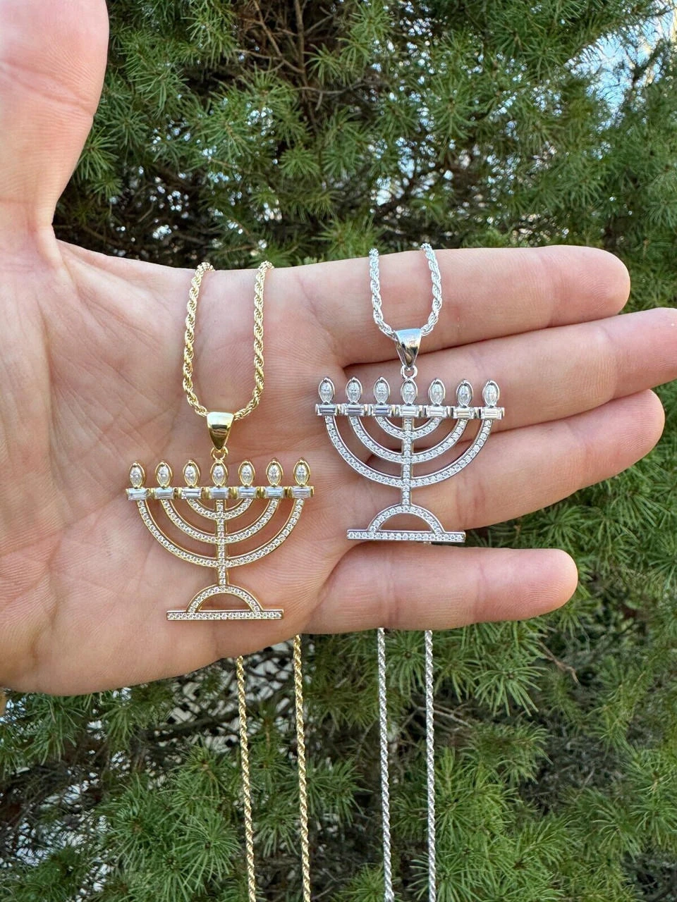 Real Moissanite Pendant Iced Jewish Menorah Hebrew Israelite Necklace 925 Silver 16 Real Moissanite Pendant Iced Jewish Menorah Hebrew Israelite Necklace 925 Silver - Image 14