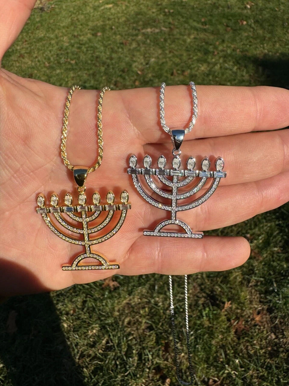 Real Moissanite Pendant Iced Jewish Menorah Hebrew Israelite Necklace 925 Silver 5 Real Moissanite Pendant Iced Jewish Menorah Hebrew Israelite Necklace 925 Silver - Image 3