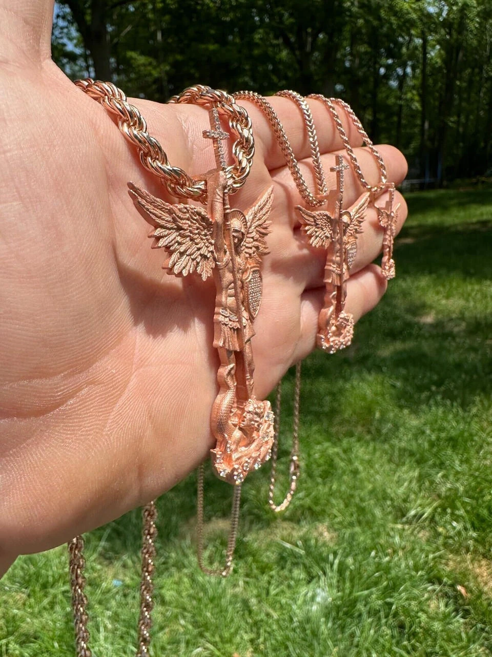 Real MOISSANITE Saint Michael & Dragon Pendant 14k Rose Gold Vermeil 925 Silver 20 Real MOISSANITE Saint Michael & Dragon Pendant 14k Rose Gold Vermeil 925 Silver - Image 18