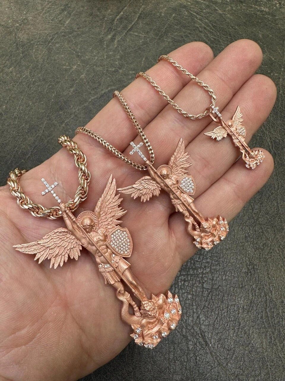 Real MOISSANITE Saint Michael & Dragon Pendant 14k Rose Gold Vermeil 925 Silver 10 Real MOISSANITE Saint Michael & Dragon Pendant 14k Rose Gold Vermeil 925 Silver - Image 8