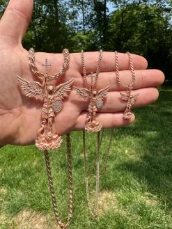 Real MOISSANITE Saint Michael & Dragon Pendant 14k Rose Gold Vermeil 925 Silver 26 Real MOISSANITE Saint Michael & Dragon Pendant 14k Rose Gold Vermeil 925 Silver -Harlem Bling Shop hip hop real moissanite saint michael and dragon pendant 14k rose gold vermeil 925 silver 42347.1684357742