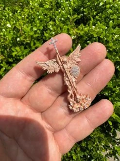 Real MOISSANITE Saint Michael & Dragon Pendant 14k Rose Gold Vermeil 925 Silver 37 Real MOISSANITE Saint Michael & Dragon Pendant 14k Rose Gold Vermeil 925 Silver -Harlem Bling Shop hip hop real moissanite saint michael and dragon pendant 14k rose gold vermeil 925 silver 43038.1684357699