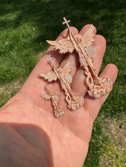 Real MOISSANITE Saint Michael & Dragon Pendant 14k Rose Gold Vermeil 925 Silver 41 Real MOISSANITE Saint Michael & Dragon Pendant 14k Rose Gold Vermeil 925 Silver -Harlem Bling Shop hip hop real moissanite saint michael and dragon pendant 14k rose gold vermeil 925 silver 76424.1684357715