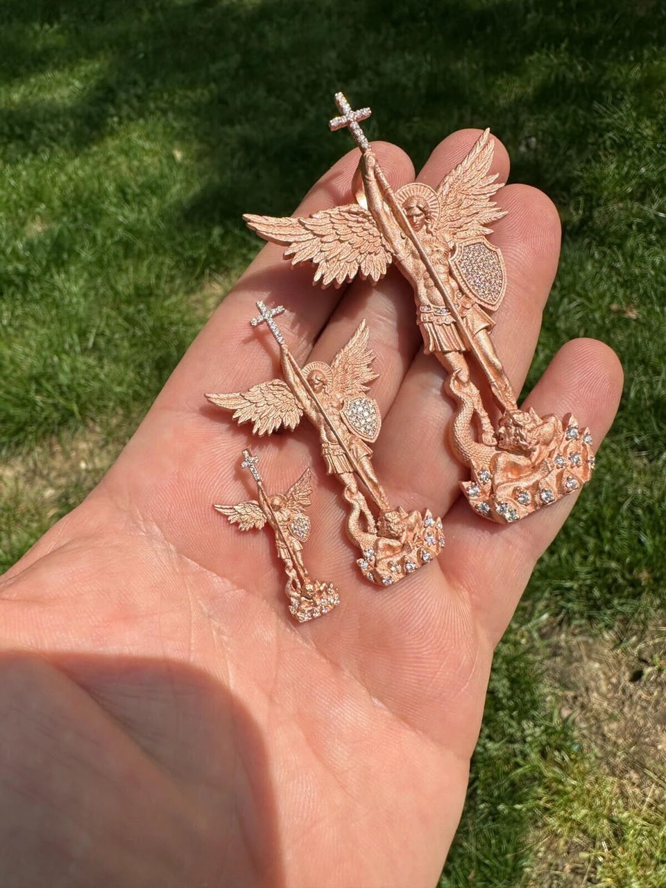 Real MOISSANITE Saint Michael & Dragon Pendant 14k Rose Gold Vermeil 925 Silver 22 Real MOISSANITE Saint Michael & Dragon Pendant 14k Rose Gold Vermeil 925 Silver - Image 20