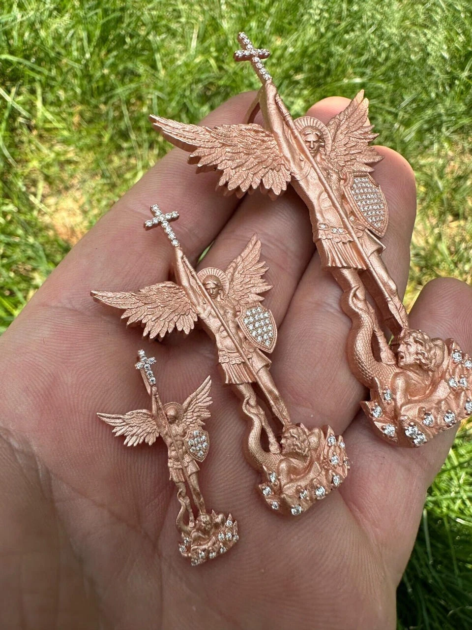 Real MOISSANITE Saint Michael & Dragon Pendant 14k Rose Gold Vermeil 925 Silver 21 Real MOISSANITE Saint Michael & Dragon Pendant 14k Rose Gold Vermeil 925 Silver - Image 19