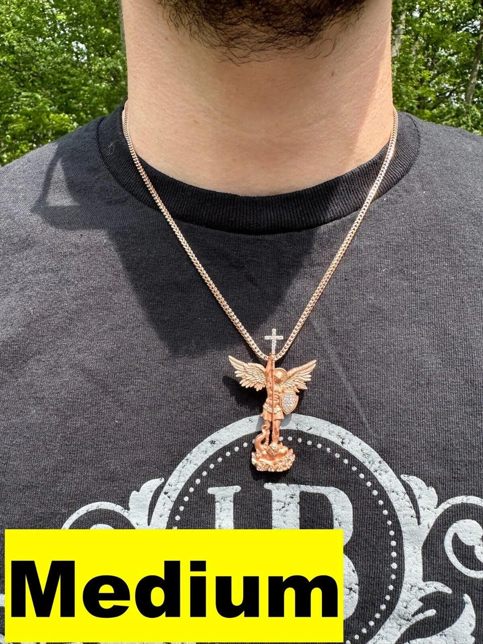 Real MOISSANITE Saint Michael & Dragon Pendant 14k Rose Gold Vermeil 925 Silver 6 Real MOISSANITE Saint Michael & Dragon Pendant 14k Rose Gold Vermeil 925 Silver - Image 4