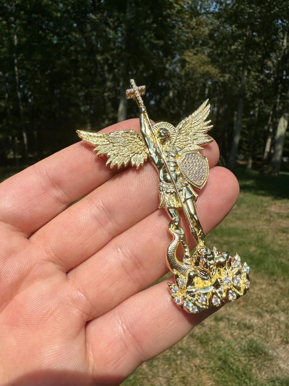 Real MOISSANITE Saint Michael Slaying Dragon Pendant 14k Gold Over 925 Silver 22 Real MOISSANITE Saint Michael Slaying Dragon Pendant 14k Gold Over 925 Silver - Image 20