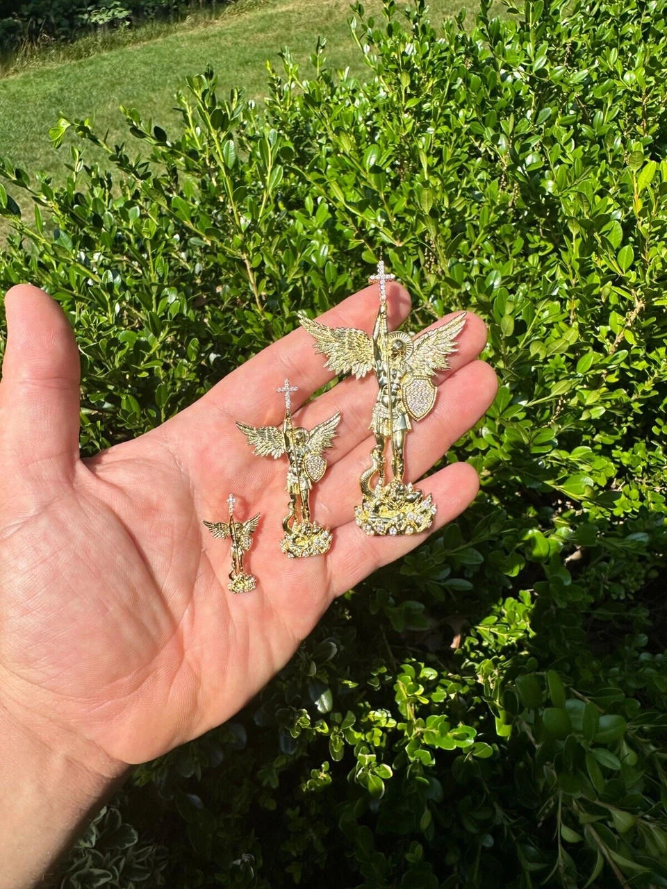 Real MOISSANITE Saint Michael Slaying Dragon Pendant 14k Gold Over 925 Silver 18 Real MOISSANITE Saint Michael Slaying Dragon Pendant 14k Gold Over 925 Silver - Image 16