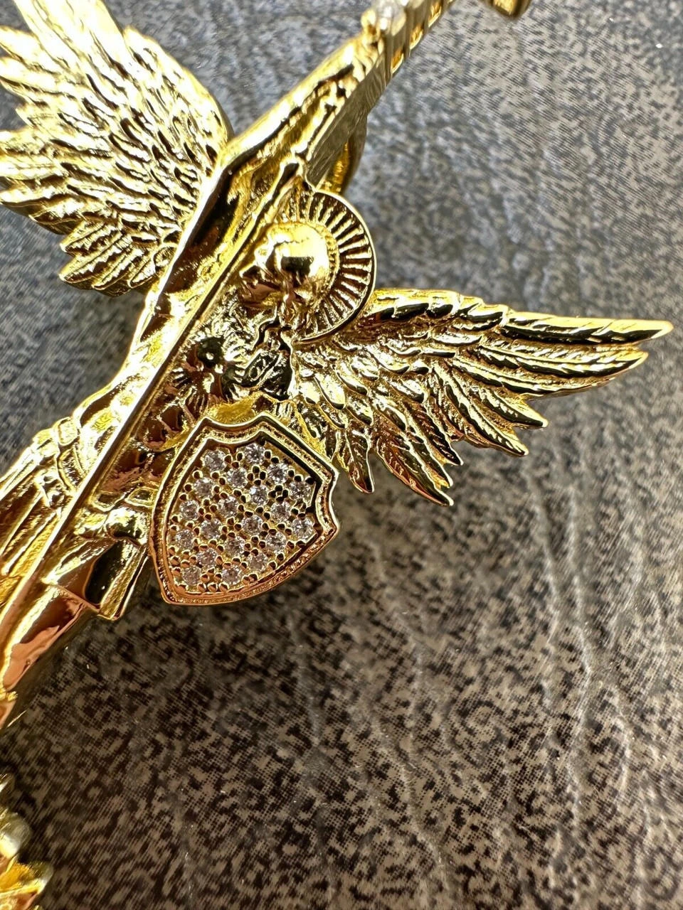 Real MOISSANITE Saint Michael Slaying Dragon Pendant 14k Gold Over 925 Silver 17 Real MOISSANITE Saint Michael Slaying Dragon Pendant 14k Gold Over 925 Silver - Image 15