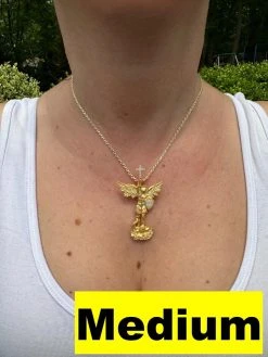 Real MOISSANITE Saint Michael Slaying Dragon Pendant 14k Gold Vermeil 925 Silver 29 Real MOISSANITE Saint Michael Slaying Dragon Pendant 14k Gold Vermeil 925 Silver -Harlem Bling Shop hip hop real moissanite saint michael slaying dragon pendant 14k gold vermeil 925 silver 18813.1684357748