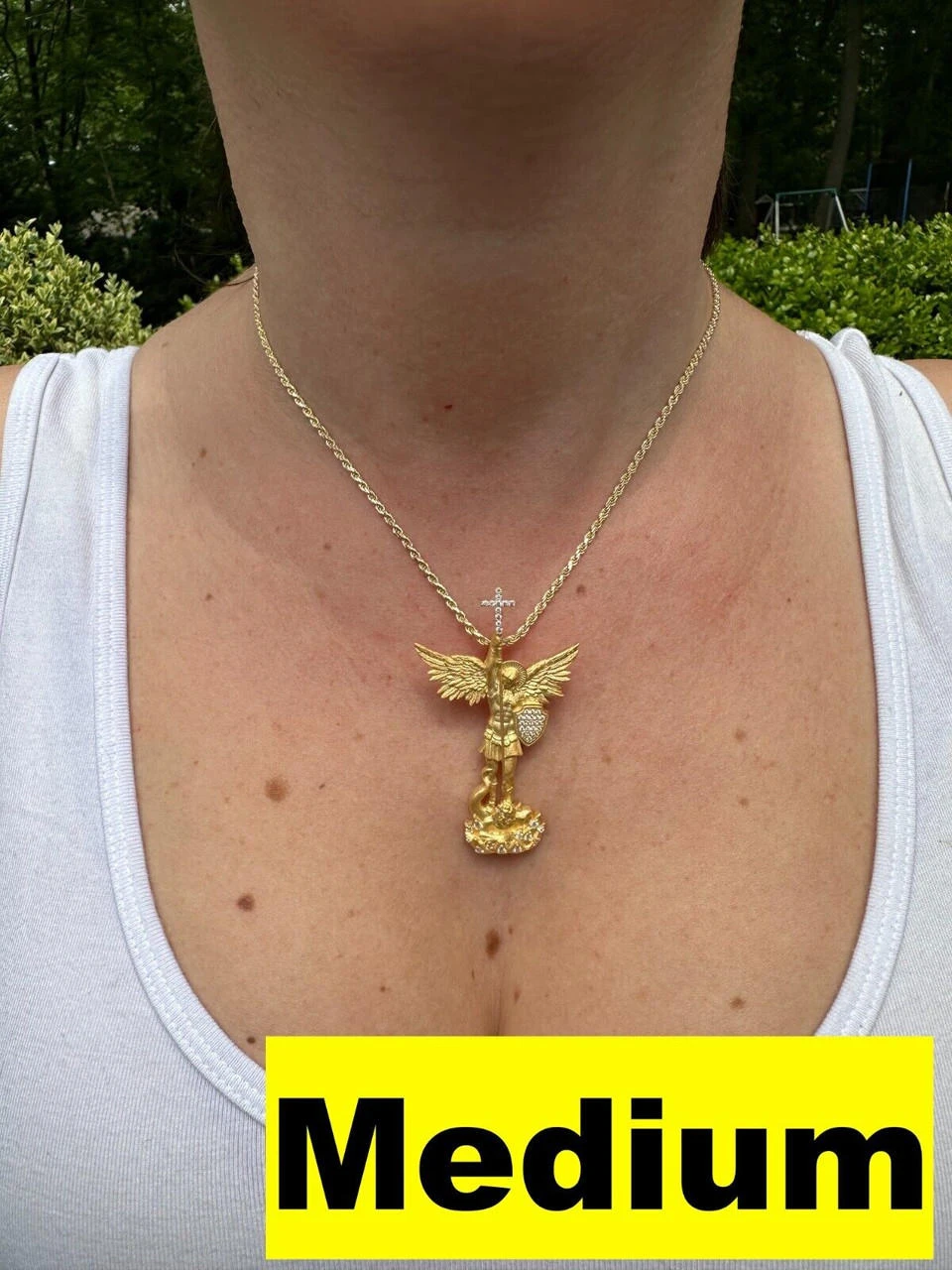 Real MOISSANITE Saint Michael Slaying Dragon Pendant 14k Gold Vermeil 925 Silver 10 Real MOISSANITE Saint Michael Slaying Dragon Pendant 14k Gold Vermeil 925 Silver - Image 8