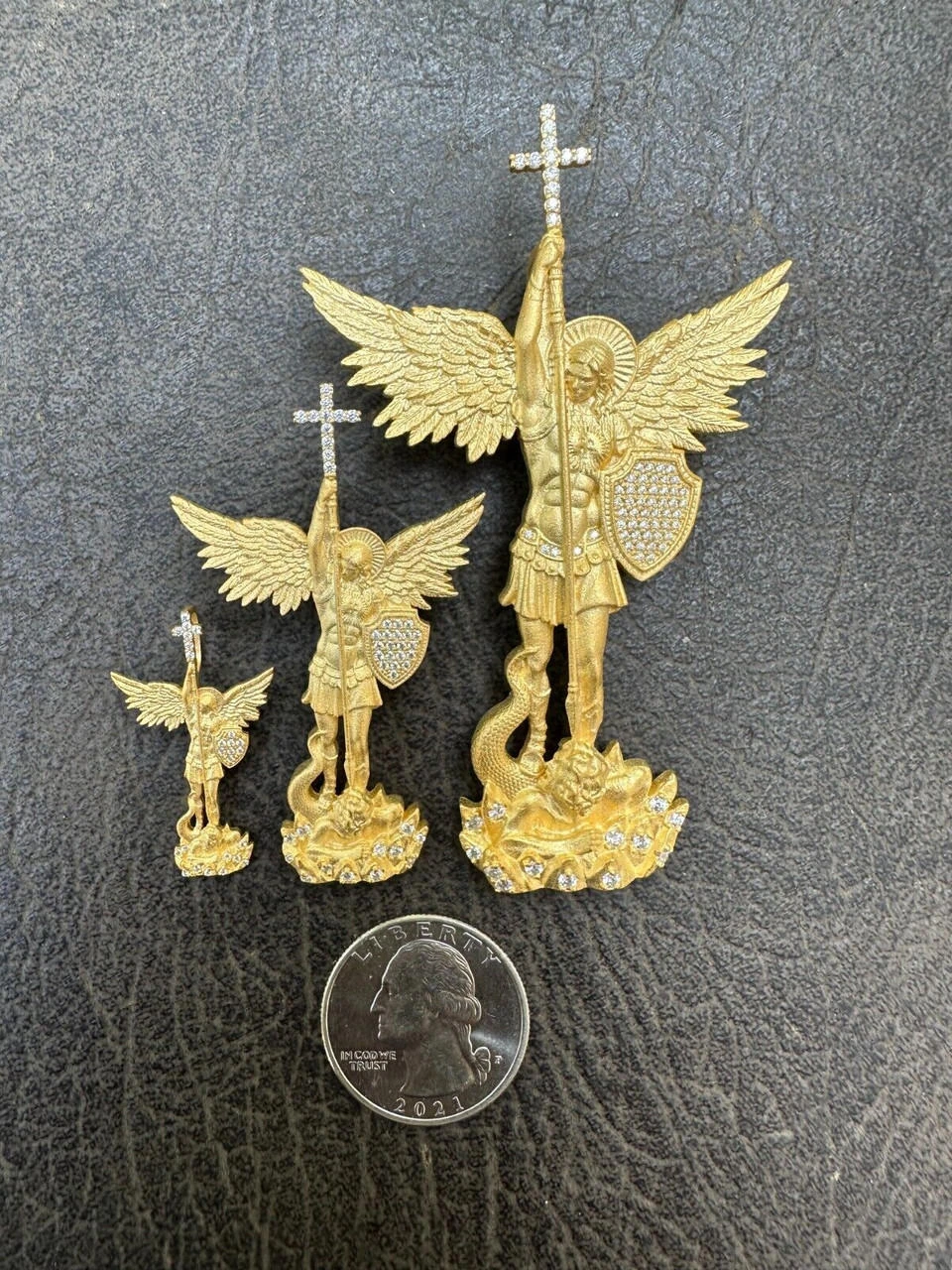 Real MOISSANITE Saint Michael Slaying Dragon Pendant 14k Gold Vermeil 925 Silver 16 Real MOISSANITE Saint Michael Slaying Dragon Pendant 14k Gold Vermeil 925 Silver - Image 14