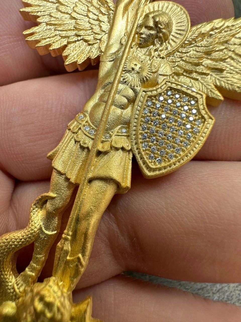 Real MOISSANITE Saint Michael Slaying Dragon Pendant 14k Gold Vermeil 925 Silver 18 Real MOISSANITE Saint Michael Slaying Dragon Pendant 14k Gold Vermeil 925 Silver - Image 16