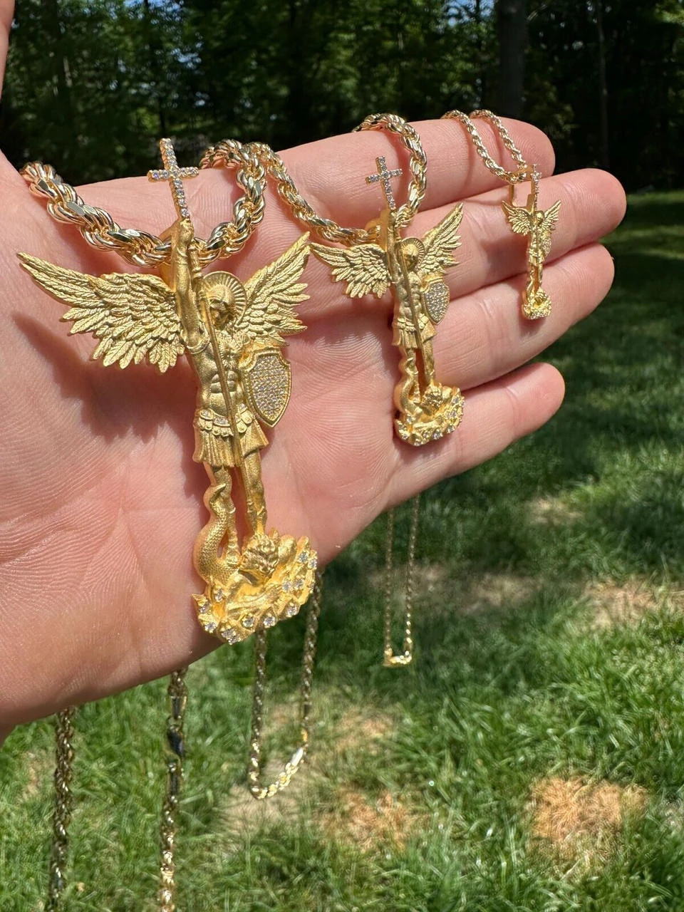 Real MOISSANITE Saint Michael Slaying Dragon Pendant 14k Gold Vermeil 925 Silver 20 Real MOISSANITE Saint Michael Slaying Dragon Pendant 14k Gold Vermeil 925 Silver - Image 18