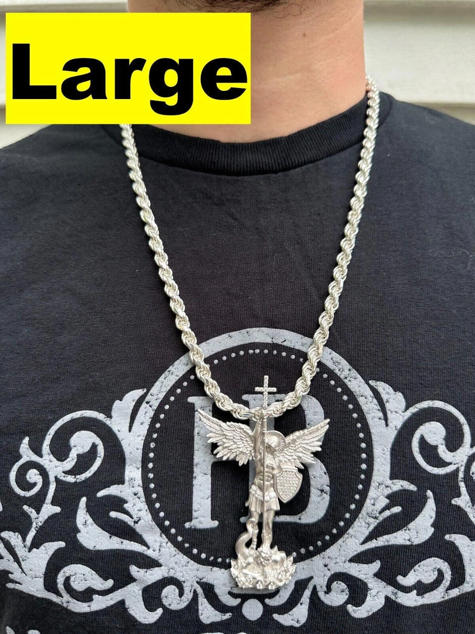 Real MOISSANITE Saint St Michael Slaying Dragon Archangel Pendant 925 Silver 9 Real MOISSANITE Saint St Michael Slaying Dragon Archangel Pendant 925 Silver - Image 7