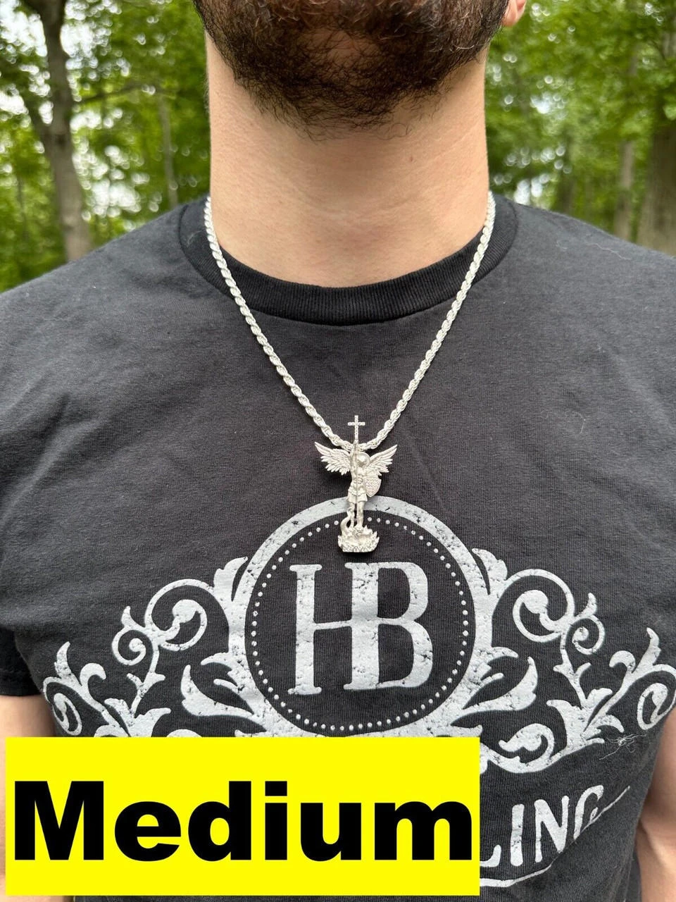 Real MOISSANITE Saint St Michael Slaying Dragon Archangel Pendant 925 Silver 5 Real MOISSANITE Saint St Michael Slaying Dragon Archangel Pendant 925 Silver - Image 3