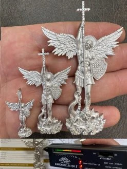 Real MOISSANITE Saint St Michael Slaying Dragon Archangel Pendant 925 Silver