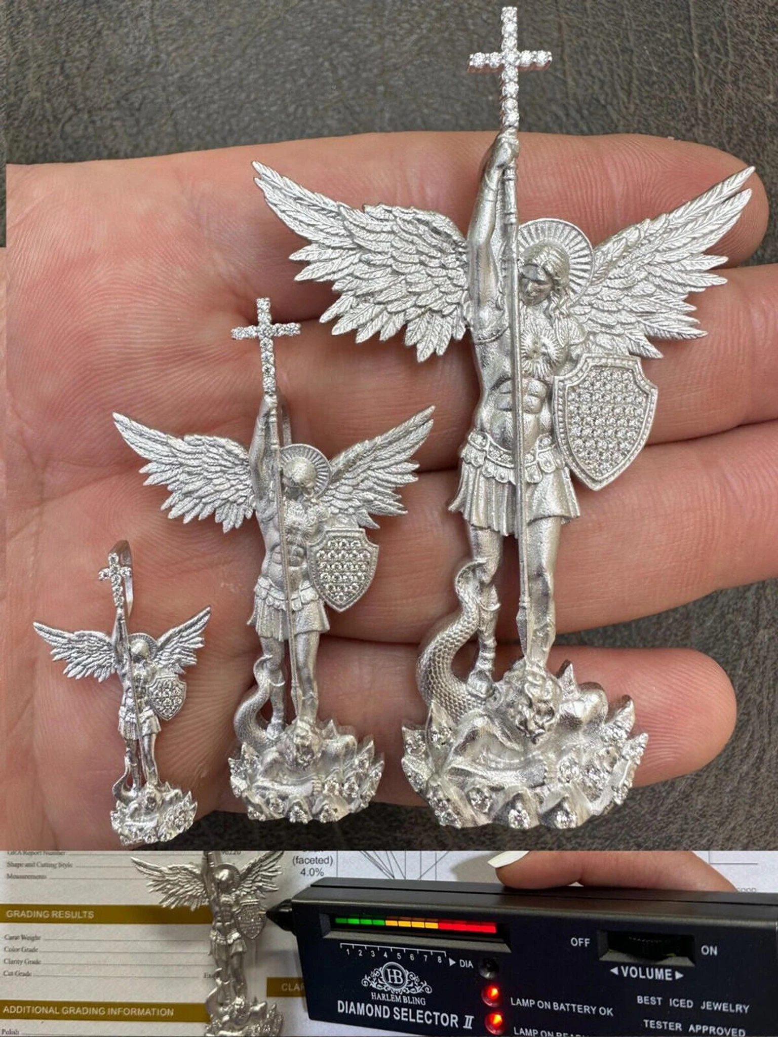 Real MOISSANITE Saint St Michael Slaying Dragon Archangel Pendant 925 Silver 3 Real MOISSANITE Saint St Michael Slaying Dragon Archangel Pendant 925 Silver