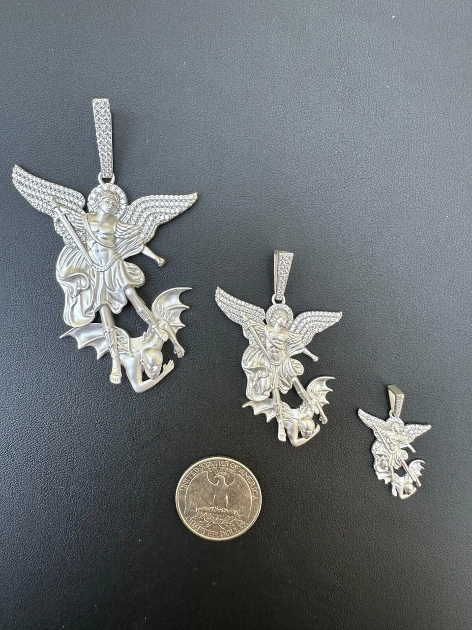 Real MOISSANITE Saint St Michael Slaying Dragon Pendant 925 Silver Necklace Iced 11 Real MOISSANITE Saint St Michael Slaying Dragon Pendant 925 Silver Necklace Iced - Image 9
