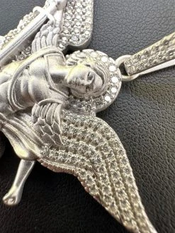 Real MOISSANITE Saint St Michael Slaying Dragon Pendant 925 Silver Necklace Iced 33 Real MOISSANITE Saint St Michael Slaying Dragon Pendant 925 Silver Necklace Iced -Harlem Bling Shop hip hop real moissanite saint st michael slaying dragon pendant 925 silver necklace iced 29837.1692492589