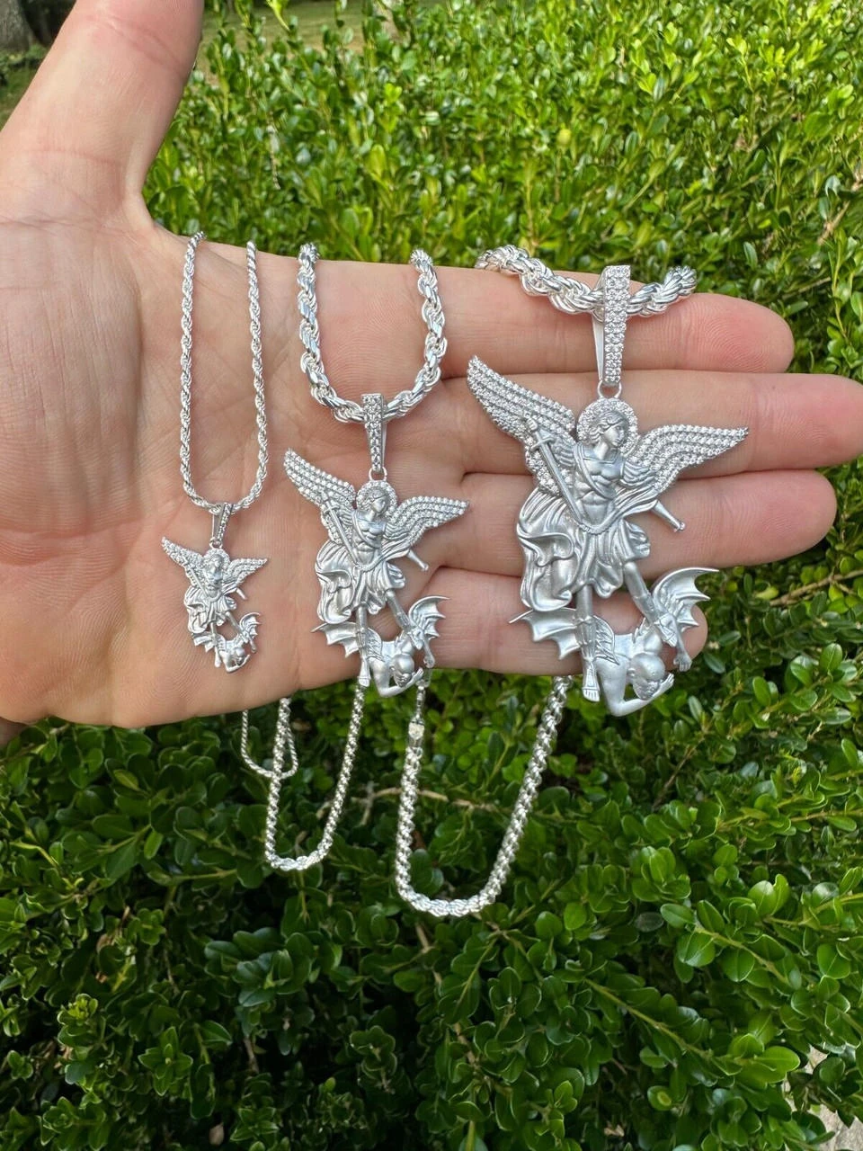 Real MOISSANITE Saint St Michael Slaying Dragon Pendant 925 Silver Necklace Iced 18 Real MOISSANITE Saint St Michael Slaying Dragon Pendant 925 Silver Necklace Iced - Image 16