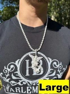 Real MOISSANITE Saint St Michael Slaying Dragon Pendant 925 Silver Necklace Iced 26 Real MOISSANITE Saint St Michael Slaying Dragon Pendant 925 Silver Necklace Iced -Harlem Bling Shop hip hop real moissanite saint st michael slaying dragon pendant 925 silver necklace iced 41458.1692492570