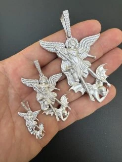 Real MOISSANITE Saint St Michael Slaying Dragon Pendant 925 Silver Necklace Iced 34 Real MOISSANITE Saint St Michael Slaying Dragon Pendant 925 Silver Necklace Iced -Harlem Bling Shop hip hop real moissanite saint st michael slaying dragon pendant 925 silver necklace iced 45946.1692492561