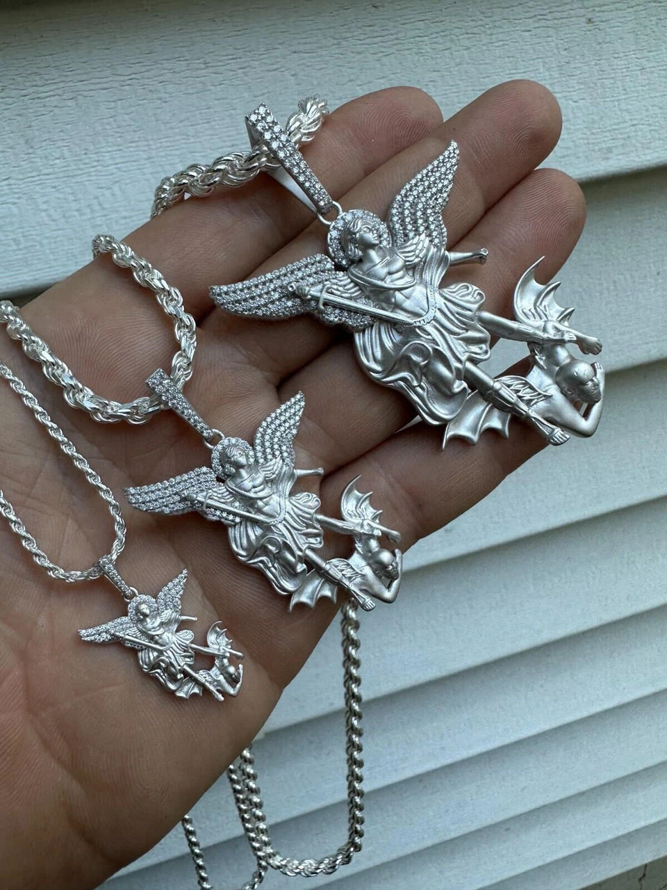 Real MOISSANITE Saint St Michael Slaying Dragon Pendant 925 Silver Necklace Iced 20 Real MOISSANITE Saint St Michael Slaying Dragon Pendant 925 Silver Necklace Iced - Image 18