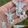 Real MOISSANITE Saint St Michael Slaying Dragon Pendant 925 Silver Necklace Iced 1 Real MOISSANITE Saint St Michael Slaying Dragon Pendant 925 Silver Necklace Iced -Harlem Bling Shop hip hop real moissanite saint st michael slaying dragon pendant 925 silver necklace iced 79863.1692492541