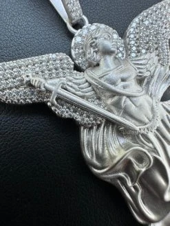 Real MOISSANITE Saint St Michael Slaying Dragon Pendant 925 Silver Necklace Iced 40 Real MOISSANITE Saint St Michael Slaying Dragon Pendant 925 Silver Necklace Iced -Harlem Bling Shop hip hop real moissanite saint st michael slaying dragon pendant 925 silver necklace iced 89720.1692492543