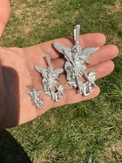 Real MOISSANITE Saint St Michael Slaying Dragon Pendant 925 Silver Necklace Iced 35 Real MOISSANITE Saint St Michael Slaying Dragon Pendant 925 Silver Necklace Iced -Harlem Bling Shop hip hop real moissanite saint st michael slaying dragon pendant 925 silver necklace iced 90358.1692492534