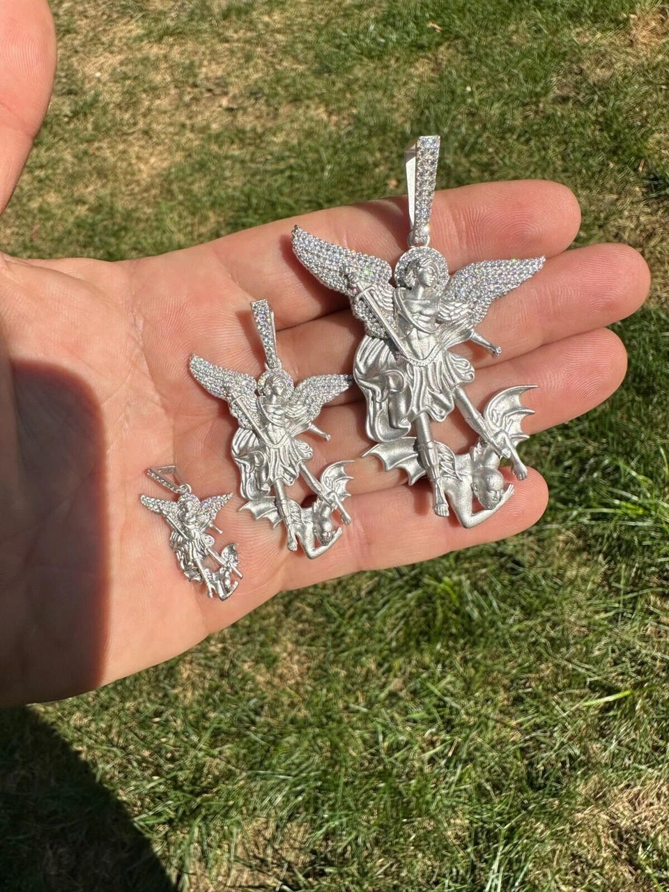 Real MOISSANITE Saint St Michael Slaying Dragon Pendant 925 Silver Necklace Iced 16 Real MOISSANITE Saint St Michael Slaying Dragon Pendant 925 Silver Necklace Iced - Image 14