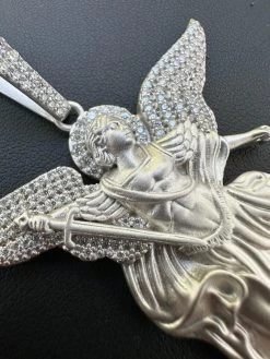 Real MOISSANITE Saint St Michael Slaying Dragon Pendant 925 Silver Necklace Iced 32 Real MOISSANITE Saint St Michael Slaying Dragon Pendant 925 Silver Necklace Iced -Harlem Bling Shop hip hop real moissanite saint st michael slaying dragon pendant 925 silver necklace iced 96603.1692492566