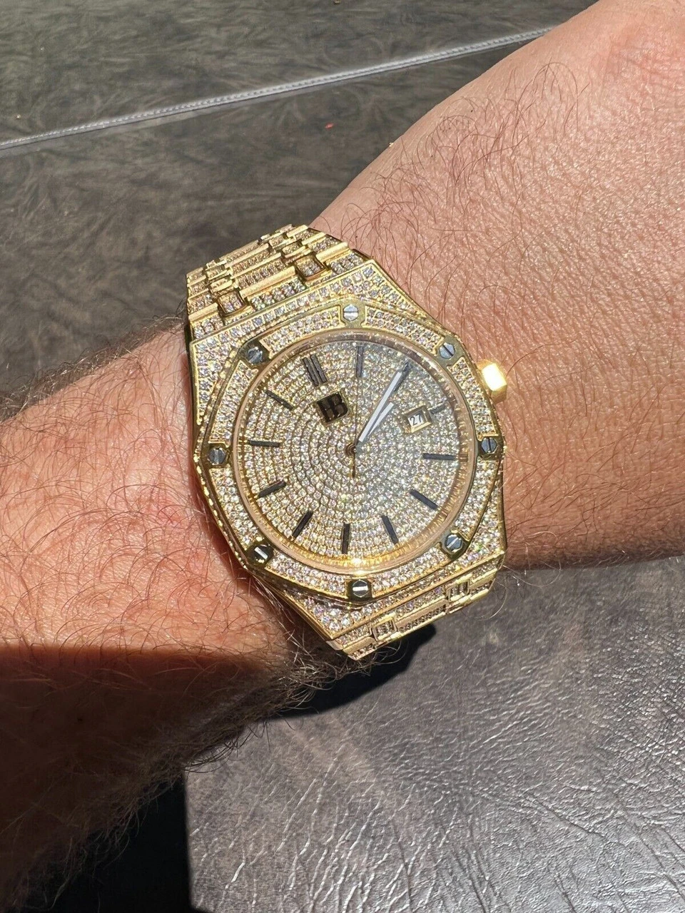 Real MOISSANITE Skeleton Watch Out Iced Gold Hip Hop Pass Diamond Test Bust Down 5 Real MOISSANITE Skeleton Watch Out Iced Gold Hip Hop Pass Diamond Test Bust Down - Image 3