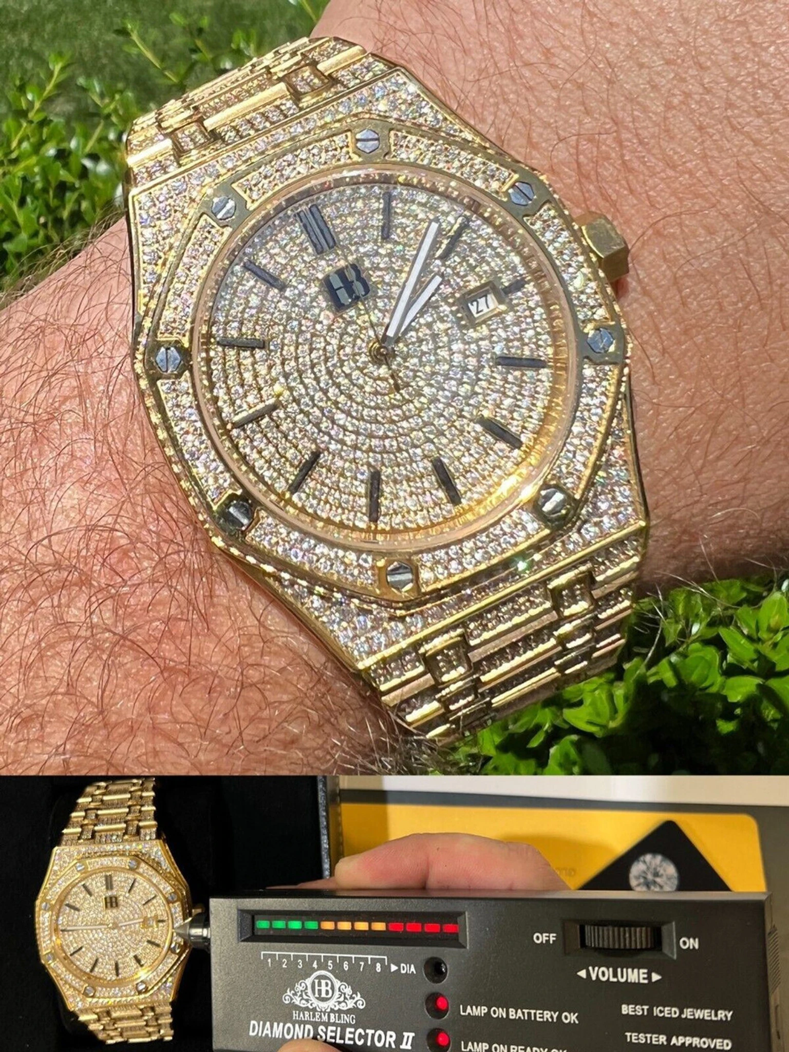 Real MOISSANITE Skeleton Watch Out Iced Gold Hip Hop Pass Diamond Test Bust Down 3 Real MOISSANITE Skeleton Watch Out Iced Gold Hip Hop Pass Diamond Test Bust Down